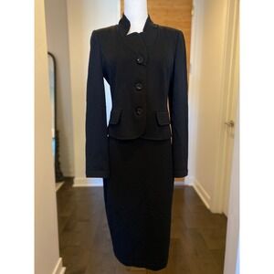 ST JOHN CAVIAR Black Knit Blazer Skirt Suit Set Womens Size 6 Wool Rayon